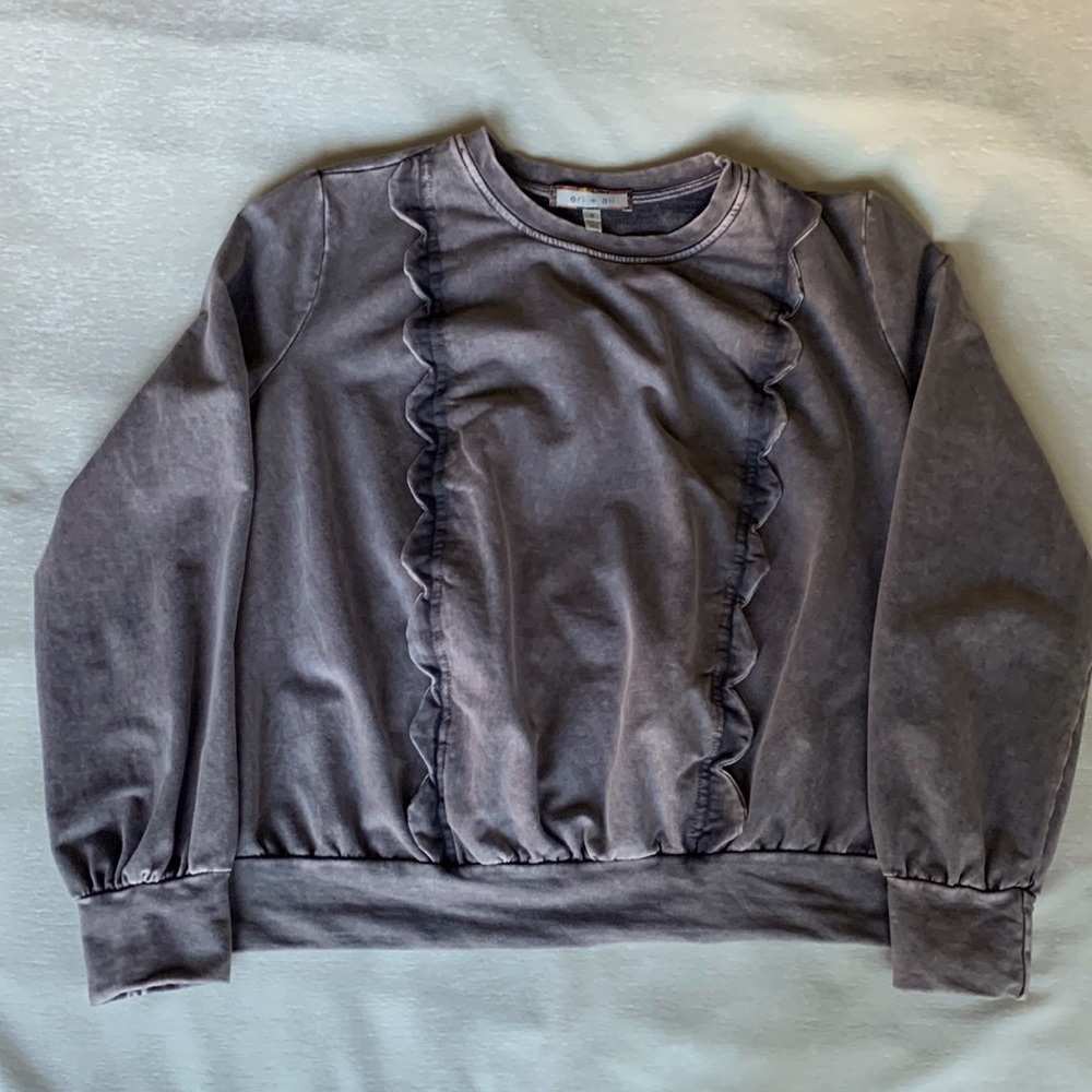 eri + ali  Anthropology Boho Pullover Top with Scalloped Ruffle Trim - Acid Wash